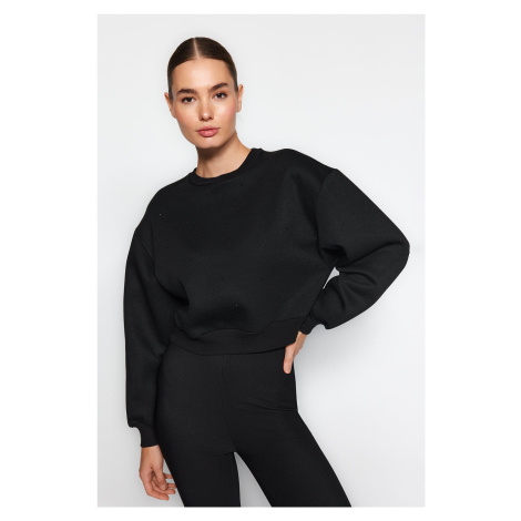 Trendyol Black Thick Fleece Inside Stone Detail Regular/Normal Fit Knitted Sweatshirt