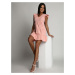 Powder trapezoidal dress with ruffles