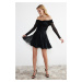 Trendyol Black Waist Drop/Skater Knitted Glittering Tulle Elegant Evening Dress