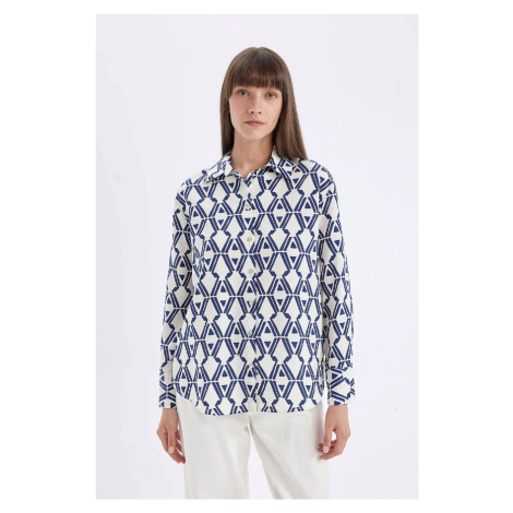 DEFACTO Oversize Wide Patterned Long Sleeve Shirt