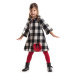 Denokids Pompom Girl Child Black White Plaid Long Sleeve Winter Dress