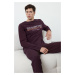 Trendyol Men's Dark Purple Regular Fit Printed Knitted 100% Cotton Pajama Set