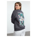 Trendyol Anthracite Oversize/Wide Pattern Front Back Printed Thick Inside Polar Fleece Knitted S