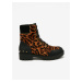 Brown Leather Ankle Boots with Leopard Pattern Desigual Biker Le - Ladies