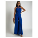 Cornflower blue jumpsuit with stand-up collar with stand-up collar
