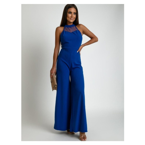 Cornflower blue jumpsuit with stand-up collar with stand-up collar FASARDI