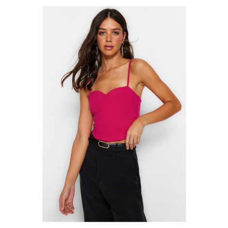 Trendyol Fuchsia Fitted/Body-Sit Crop Adjustable Strappy Crepe Knit Bustier