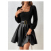Čierne šaty s koženkovou sukňou