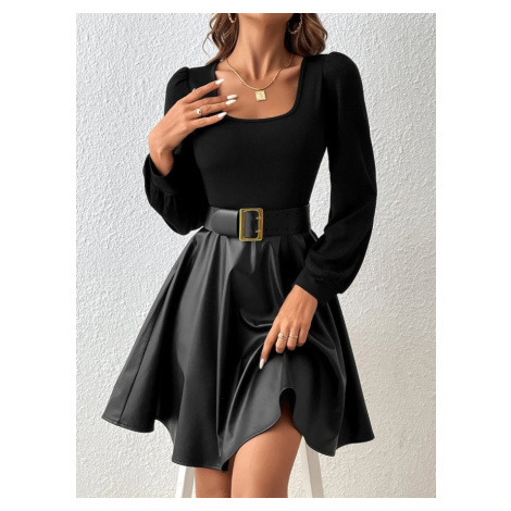 Čierne šaty s koženkovou sukňou iMóda