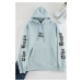 Trendyol Ice Blue Regular Cut Sleeve Text Printed Hooded Sweatshirt