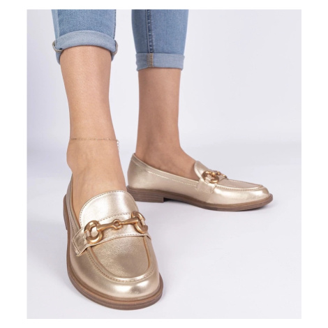 marka niezdefiniowana Gold women's loafers with a golden decoration Selanos