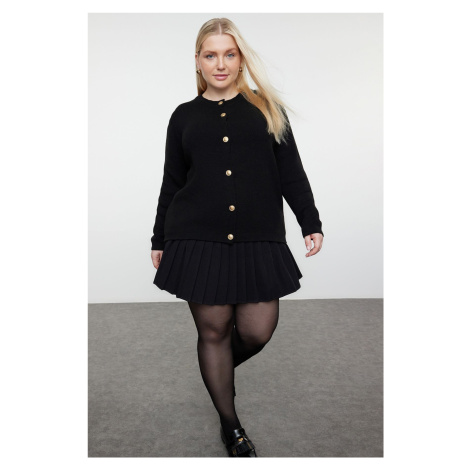 Trendyol Curve Black Crew Neck Buttoned Knitwear Cardigan