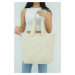 Madamra Cream Women's Quilted Pattern Puffy Bag