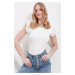 Trend Alaçatı Stili Women's White Crew Neck Sleeve Scalloped Blouse