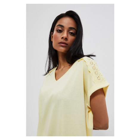 Cotton blouse with tie - yellow Moodo