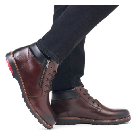 Pohodlné zateplené kožené čižmy Rieker M RKR625 brown