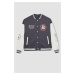 DEFACTO Cool Oversize Fit College Collar Back Printed Snap Closure Pocket Bomber Jacket