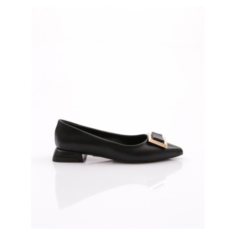 DGN 2802-23y Womens Pointed Toe Flats with Metal Square Buckles.