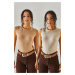 Olalook Women's Stone Camel Crew Neck Raised 2-Pack Blouse