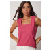 Happiness İstanbul Women's Pink Square Collar Knitted Blouse