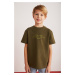 GRIMELANGE Rune Boys' 100% Cotton Short Sleeve Piece Printed Crew Neck Khaki T-shirt