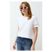 Trendyol White Accessory Detailed Basic/Regular Pattern Knitted T-Shirt