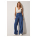 Happiness İstanbul Women's Dark Blue Pleated Wide Leg Trousers