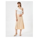 Koton Midi Skirt A-Line Normal Waist Zippered Linen Blend