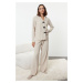 Trendyol Beige Ribbon/Bow Waffle Fabric Knitted Pajama Set