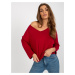 Burgundy women's basic blouse with 3/4 sleeves