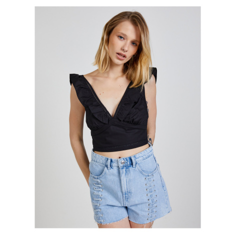 Čierny dámsky crop top s volánmi TALLY WEiJL