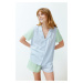 Trendyol Blue-Green 2-Color Striped Viscose Woven Pajamas Set