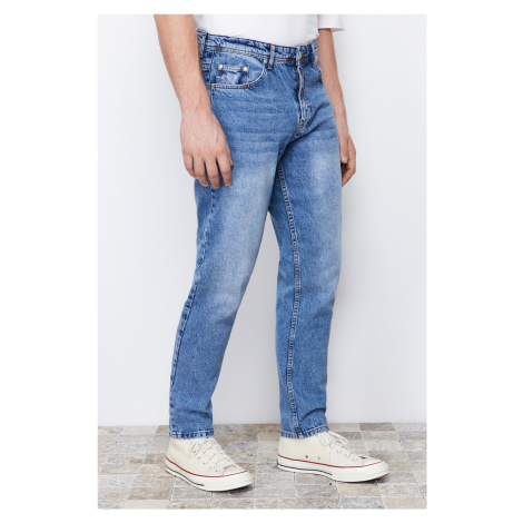 Trendyol modré boyfriend rifle s voľným strihom Denim nohavice