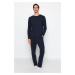 Trendyol Navy Blue Regular Fit Knitted Pajamas Set