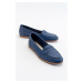 LuviShoes F02 Women's Navy Blue Skin Flat Shoes