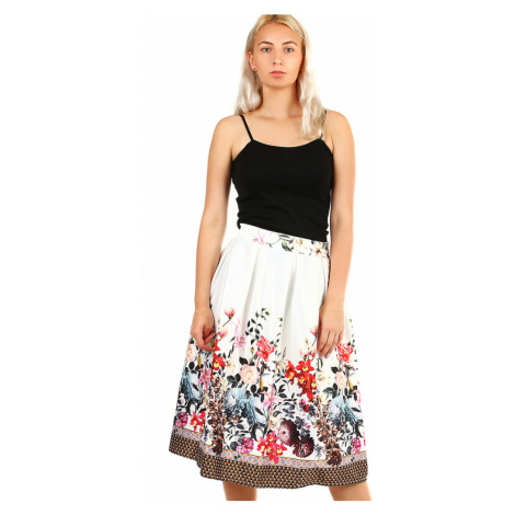 Dámska skladaná polokruhová retro sukňa s kvetinovou potlačou