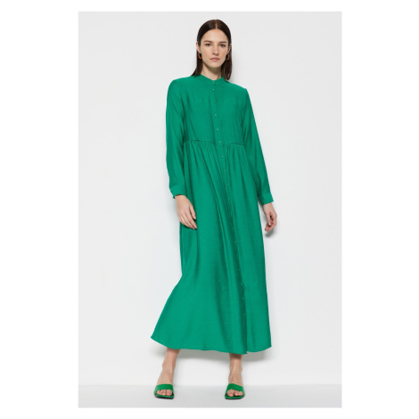 Trendyol Green Prevailing Collar Woven Linen Look Shirt Dress