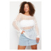 Trendyol Curve Ecru Openwork/Perforated Low Shoulder Knitwear Sweater