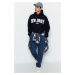 Trendyol Navy Blue Oversize/Wide Cut City Printed Cotton Fleece/Warm Sweatshirt