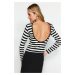 Trendyol Black Striped Soft Fabric Striped Backless Fitted/Situated Knit Blouse