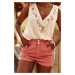 Short Denim Shorts with Elastic Waistband Indian Pink