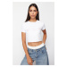 Trendyol White Bow Detailed Crop Short Sleeve Knitted T-Shirt