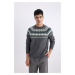 DEFACTO Standard Fit Patterned Crew Neck Sweater