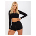 Basic Black Short Sweatshirt Shorts with Tie