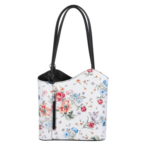 Dámska kožená batôžko-kabelka Vera Pelle Delia - kvetovaná
