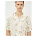 Koton Summer Shirt with Short Sleeves, Turndown Collar Abstract Print Detail Viscose Fabric.