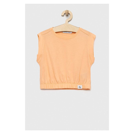Detský bavlnený top Calvin Klein Jeans oranžová farba