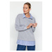 Trendyol Gray Melange Shirt Collar with Poplin Detail Thick Fleece Inside Regular Fit Knitted Sw