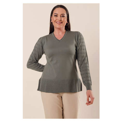 Saygı Akrylový sveter s výstrihom do V s modelovými modelmi s rukávmi Plus