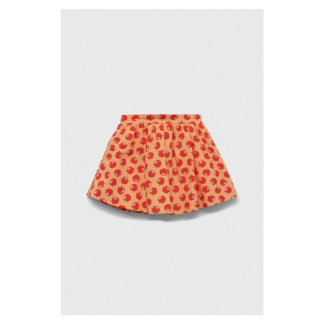 Dievčenská bavlnená sukňa United Colors of Benetton oranžová farba, mini, áčkový strih